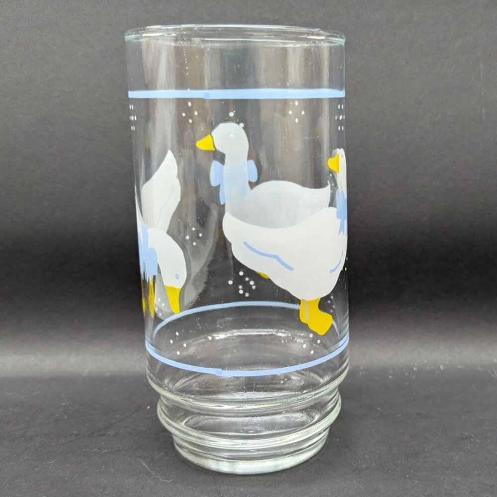 Libbey Country Goose Duck Glass Tumbler Blue Bow Ribbon Print Farmhouse - Picture 13 of 16